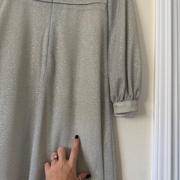 Vintage Long Silver Glitter Maxi Dress W/ High Neck & Balloon Sleeves Sz S/M - Picture 6 of 8